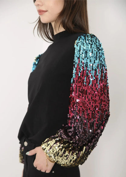 Sequin Balloon Long Sleeve Mock Neck Pullover - Get it from Bo