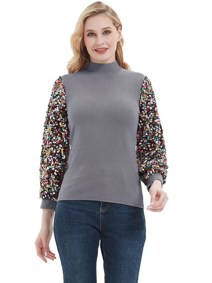 Sequin Balloon Long Sleeve Mock Neck Pullover - Get it from Bo