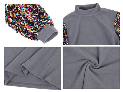 Sequin Balloon Long Sleeve Mock Neck Pullover - Get it from Bo