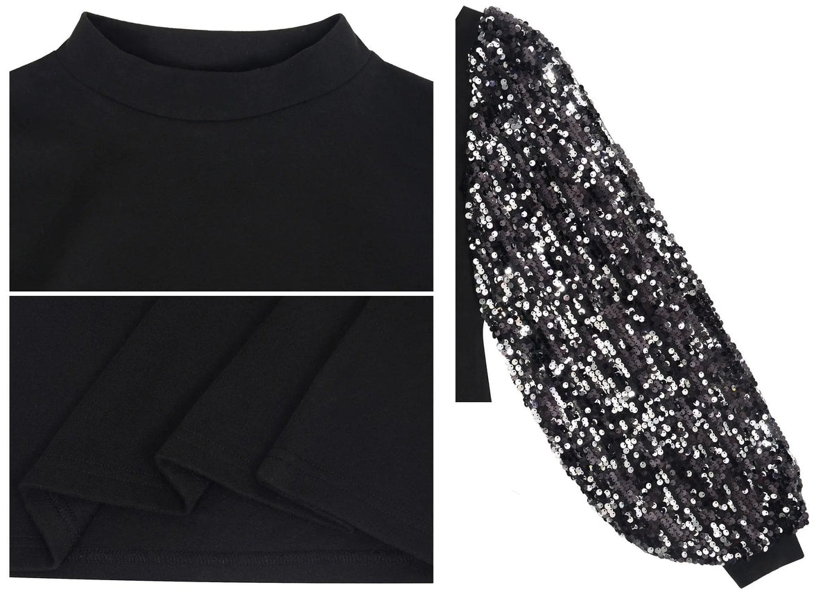 Sequin Balloon Long Sleeve Mock Neck Pullover - Get it from Bo