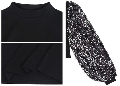Sequin Balloon Long Sleeve Mock Neck Pullover - Get it from Bo