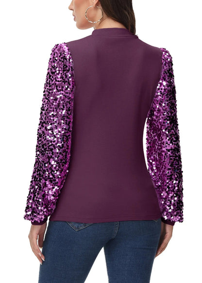 Sequin Balloon Long Sleeve Mock Neck Pullover - Get it from Bo
