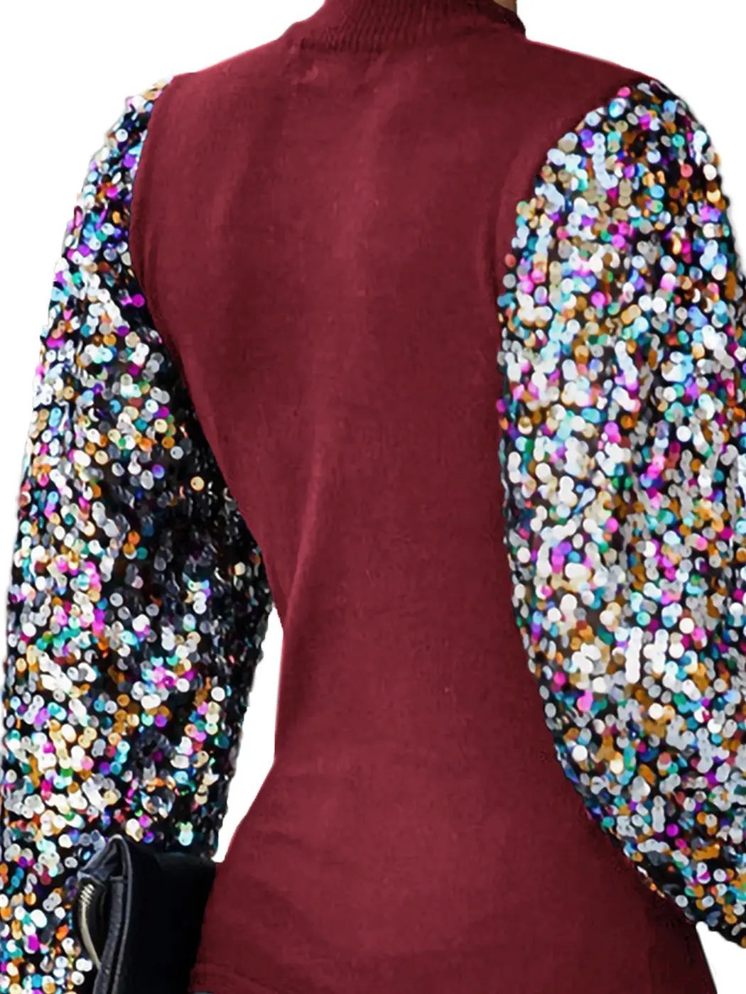 Sequin Balloon Long Sleeve Mock Neck Pullover - Get it from Bo