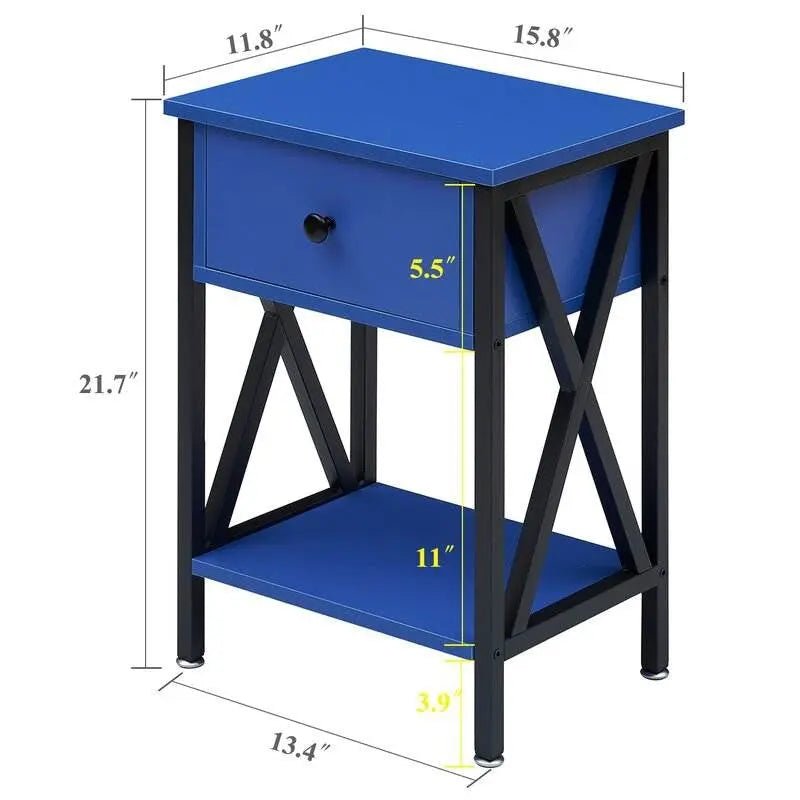 Set of 2 - 1 Drawer Nightstand in Dark Blue and Black - Get it from Bo