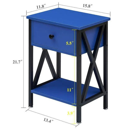 Set of 2 - 1 Drawer Nightstand in Dark Blue and Black - Get it from Bo