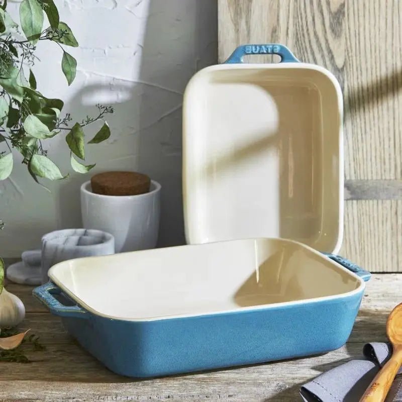 Set of 2 - Ceramic Stoneware Baking Dish Set in Blue Green Turquoise Ivory - Get it from Bo