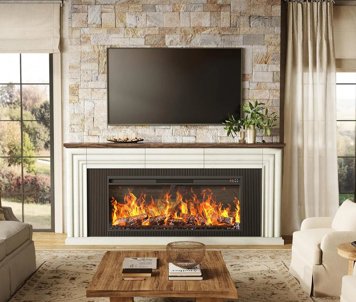 SeventyInch Distressed White Electric Fireplace TV Console - Get it from Bo