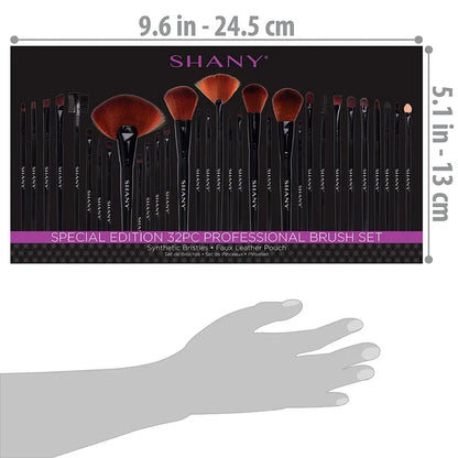Professional Makeup Brush Set with Faux Leather Pouch, 32 Count Synthetic Bristles SHANY
