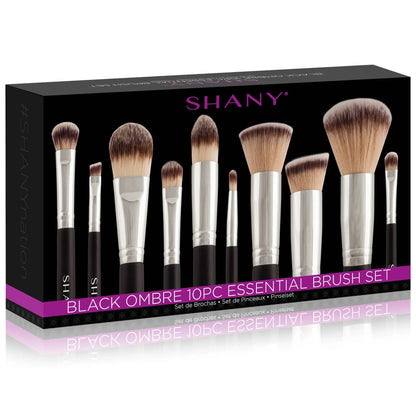 Black OMBRE Pro 10 PC Essential Makeup Brush Set with Travel Pouch SHANY