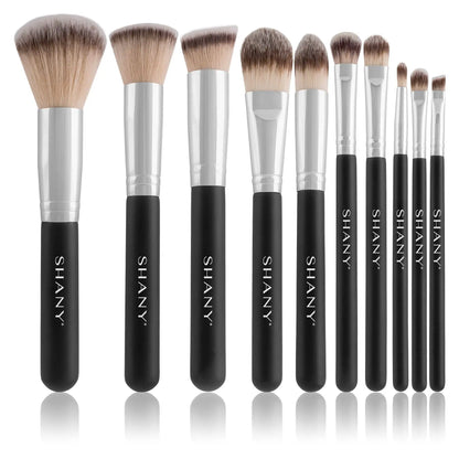 Black OMBRE Pro 10 PC Essential Makeup Brush Set with Travel Pouch SHANY
