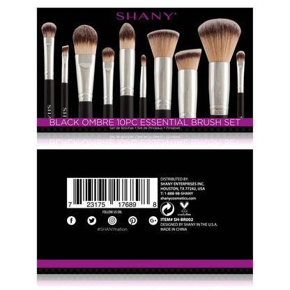 Black OMBRE Pro 10 PC Essential Makeup Brush Set with Travel Pouch SHANY