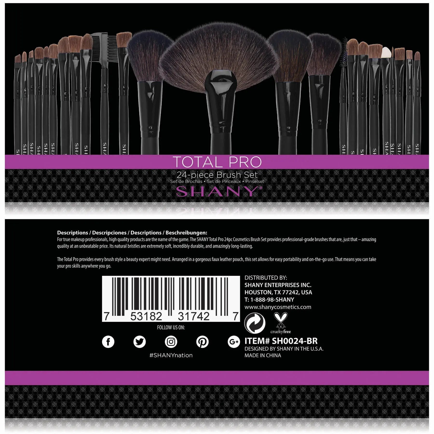 Studio Quality Total Pro Cosmetic Brush Set with Leather Pouch, 24 Count SHANY