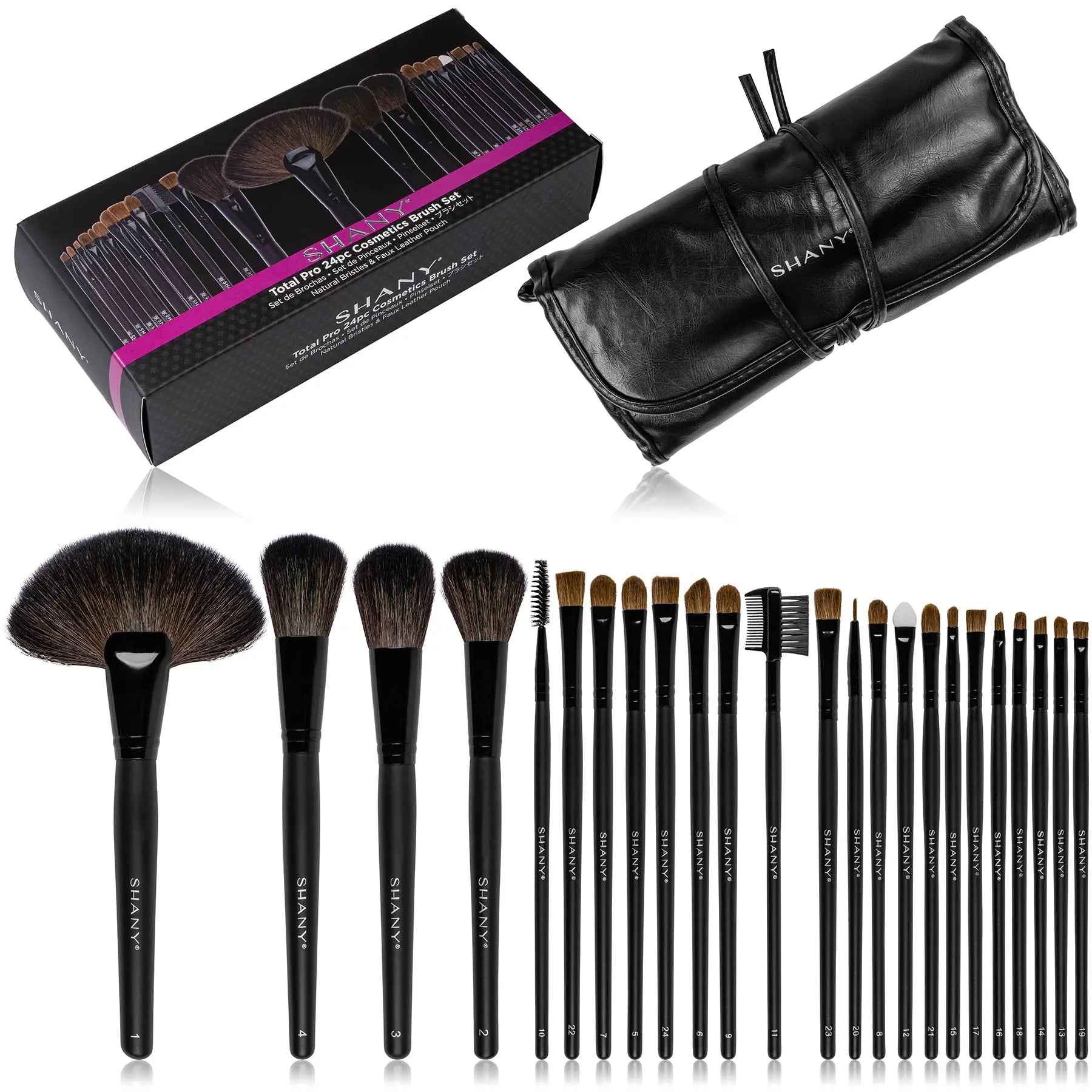 Studio Quality Total Pro Cosmetic Brush Set with Leather Pouch, 24 Count SHANY