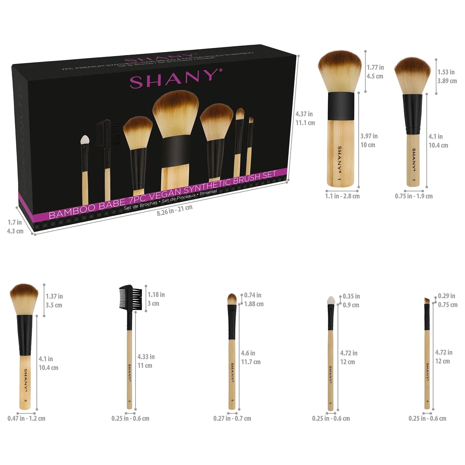 Pure Bamboo Brush Set - Bamboo Brushes With Premium Synthetic Hair & Cotton Pouch - 7pc SHANY