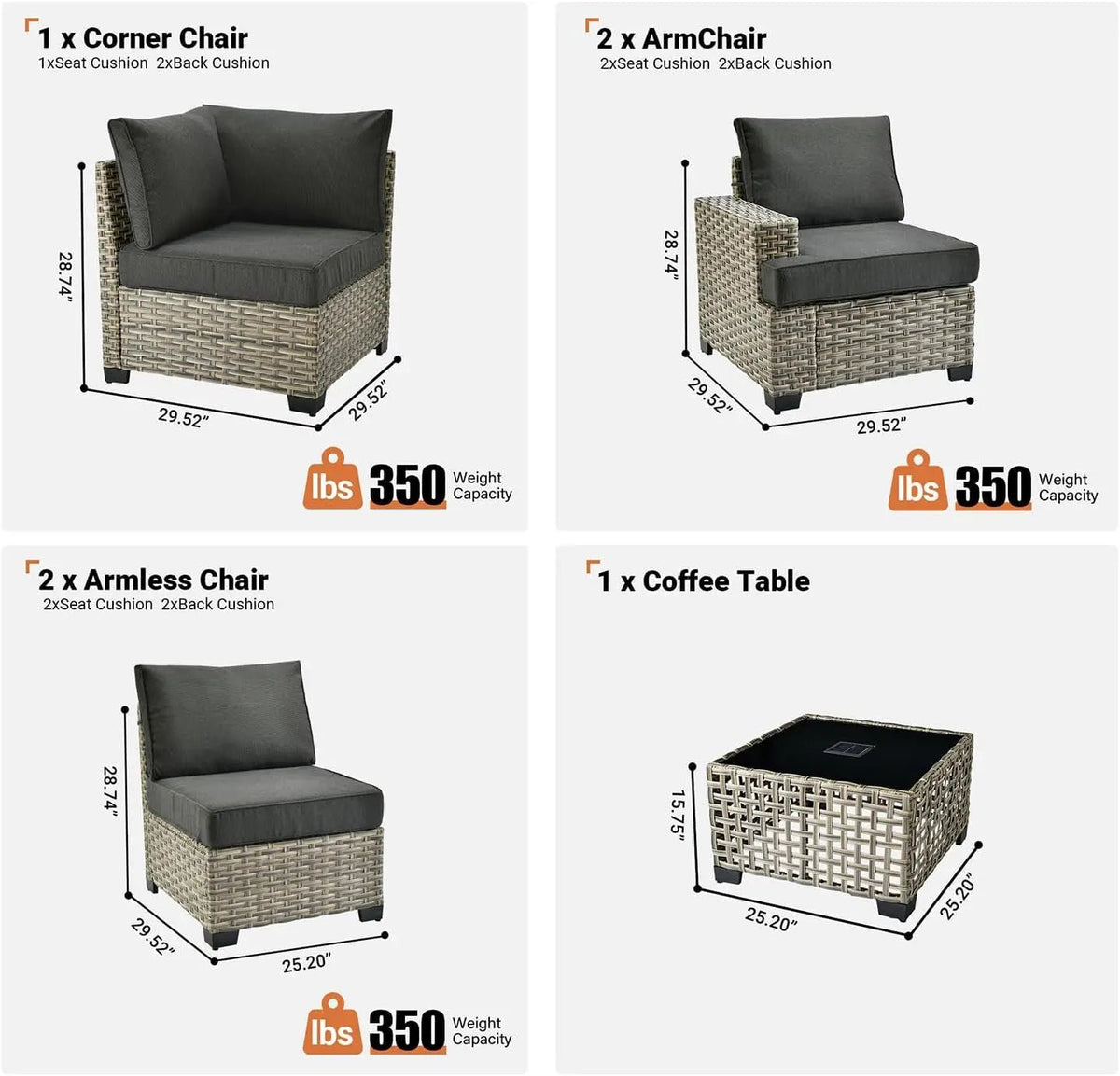Six Piece Rattan Wicker Outdoor Sectional Sofa Set - Get it from Bo