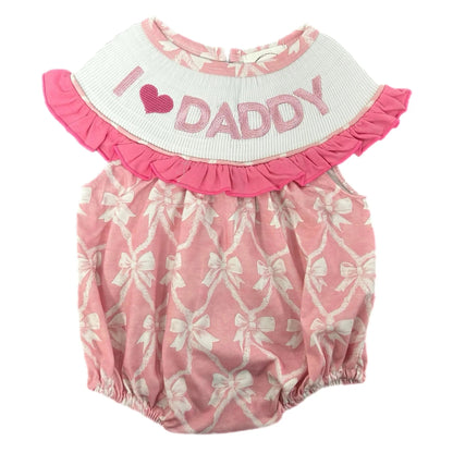 Smocked bows I love daddy romper - Get it from Bo