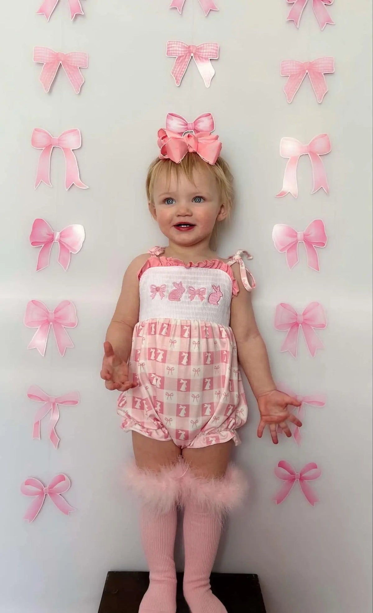 Smocked bunny bows tie romper - Get it from Bo
