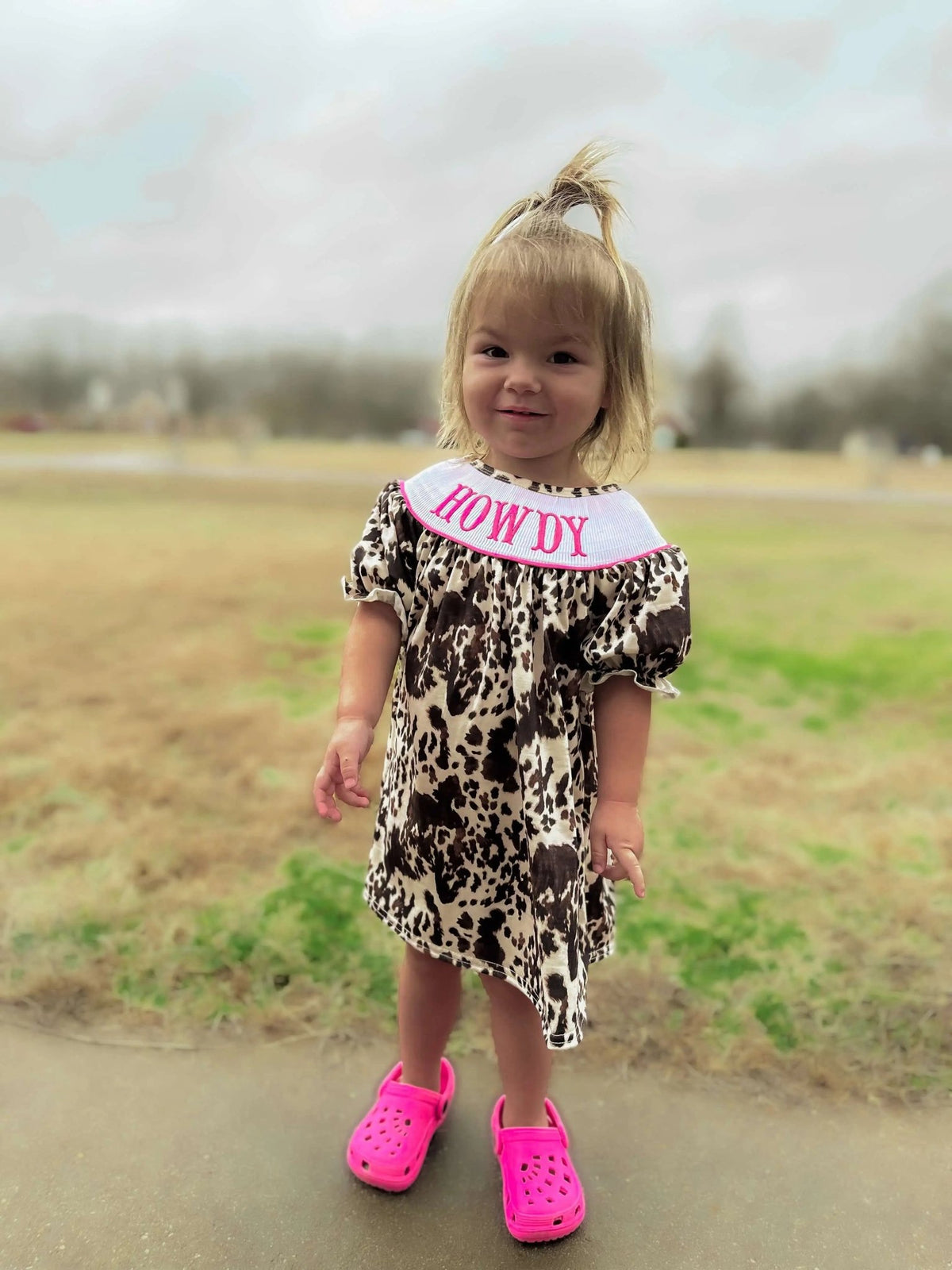 Smocked cowhide howdy Dress - Get it from Bo