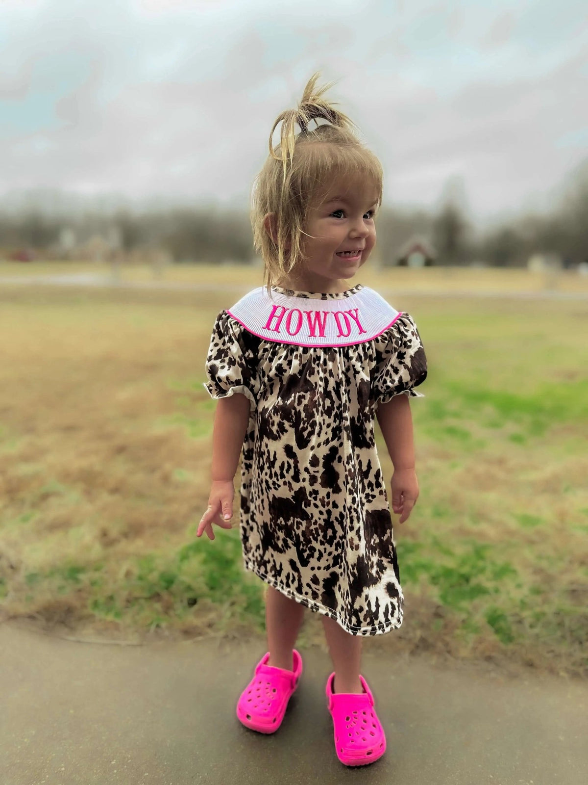 Smocked cowhide howdy Dress - Get it from Bo