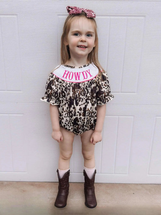 Smocked cowhide howdy romper - Get it from Bo