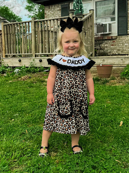 Smocked leopard I love daddy Dress - Get it from Bo