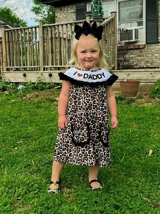 Smocked leopard I love daddy Dress - Get it from Bo