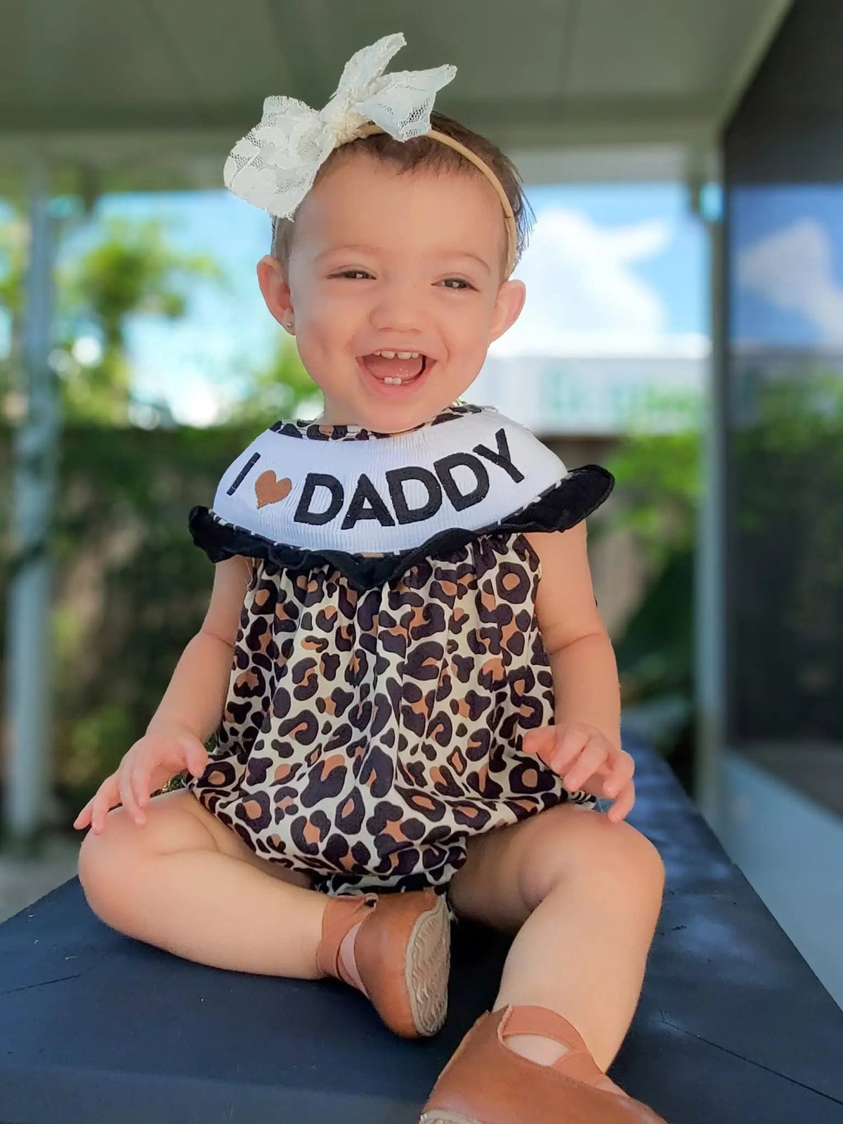 Smocked leopard I love daddy romper - Get it from Bo