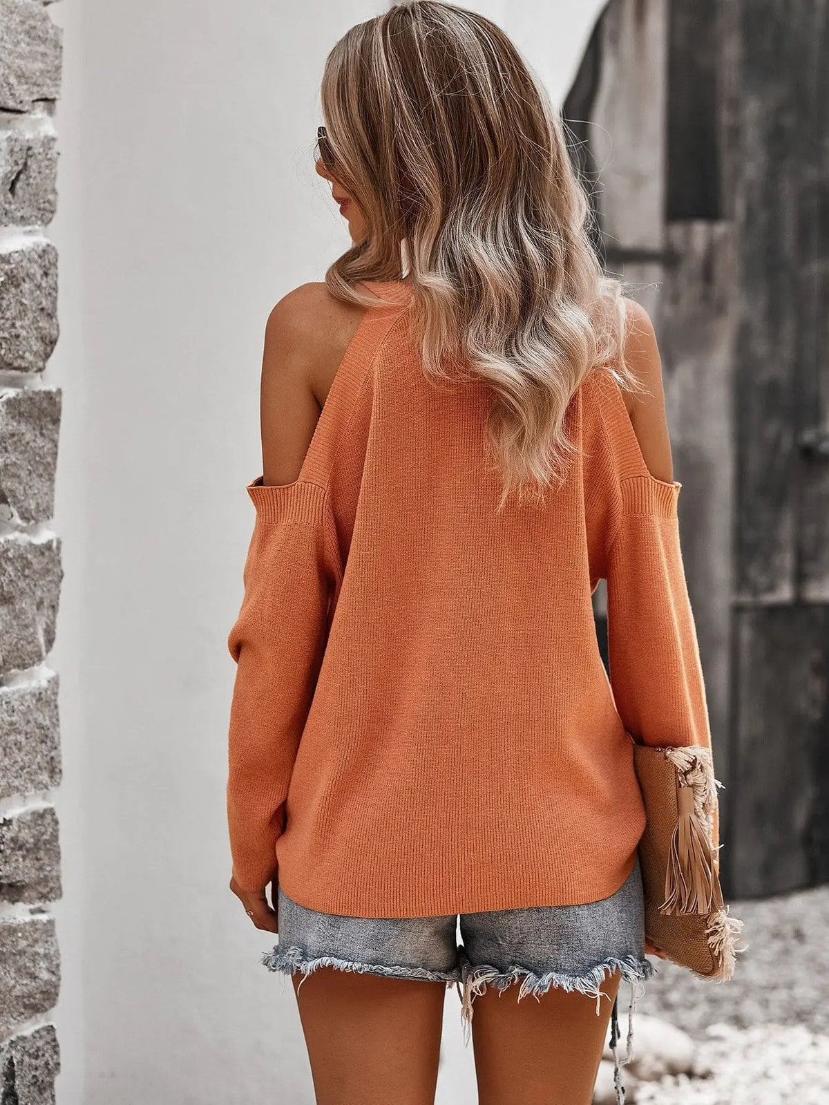 Solid Cold Shoulder Knit Sweater - Get it from Bo