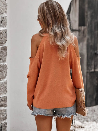Solid Cold Shoulder Knit Sweater - Get it from Bo