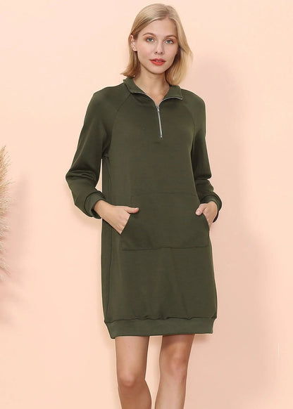 Solid Kangaroo Pocket Sweater Dress - Get it from Bo