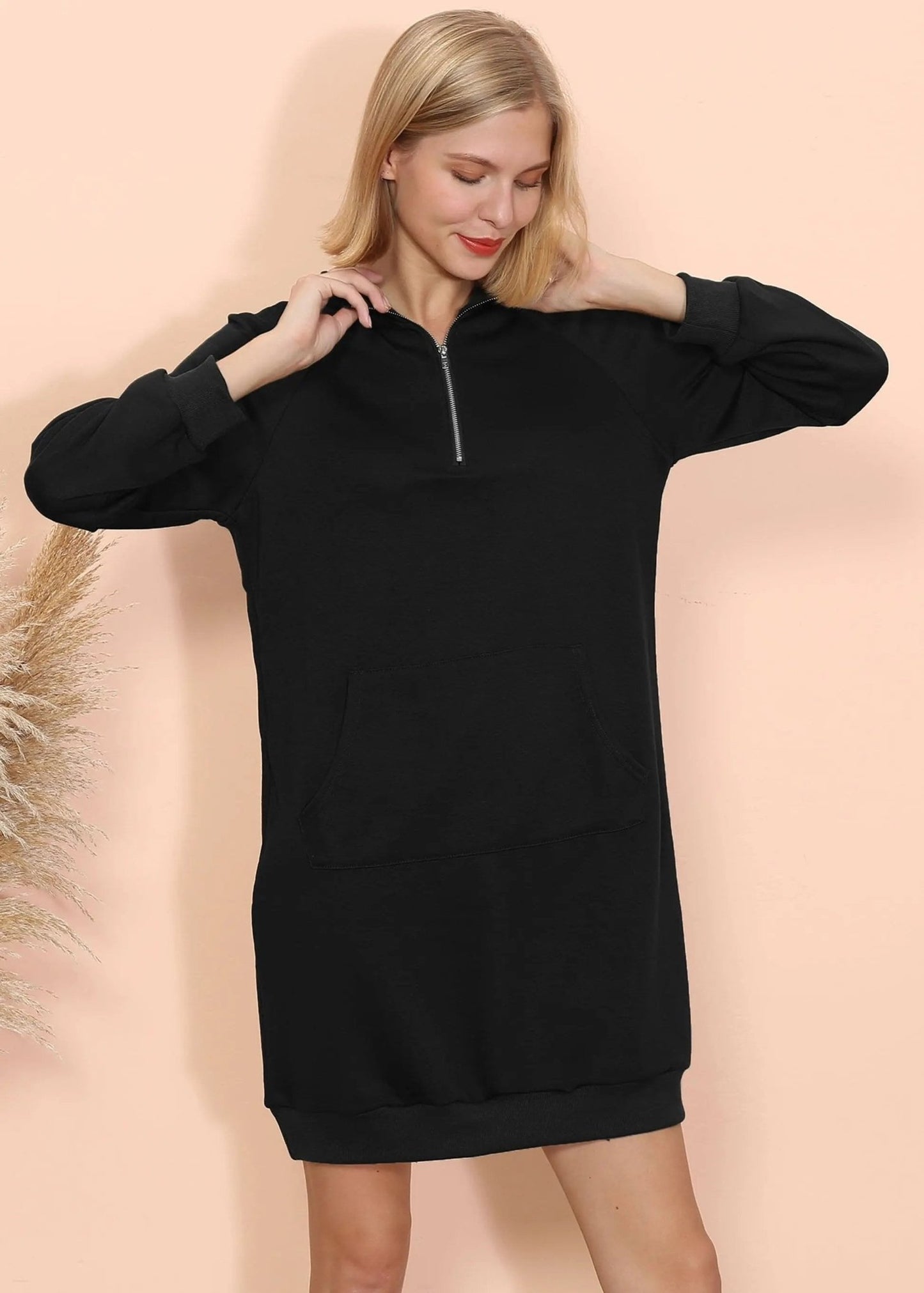 Solid Kangaroo Pocket Sweater Dress - Get it from Bo