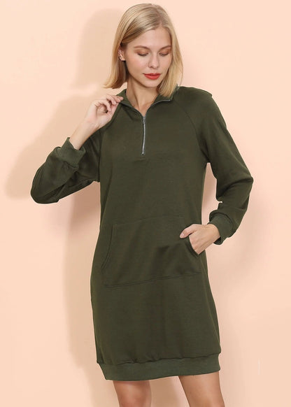 Solid Kangaroo Pocket Sweater Dress - Get it from Bo