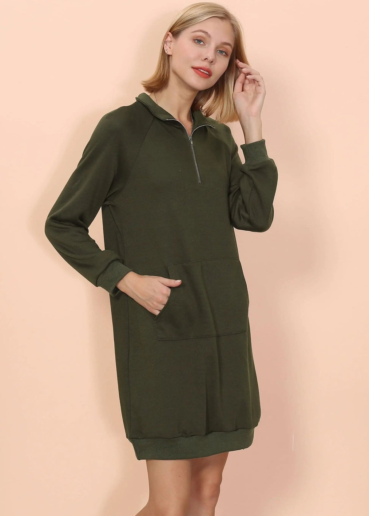 Solid Kangaroo Pocket Sweater Dress - Get it from Bo