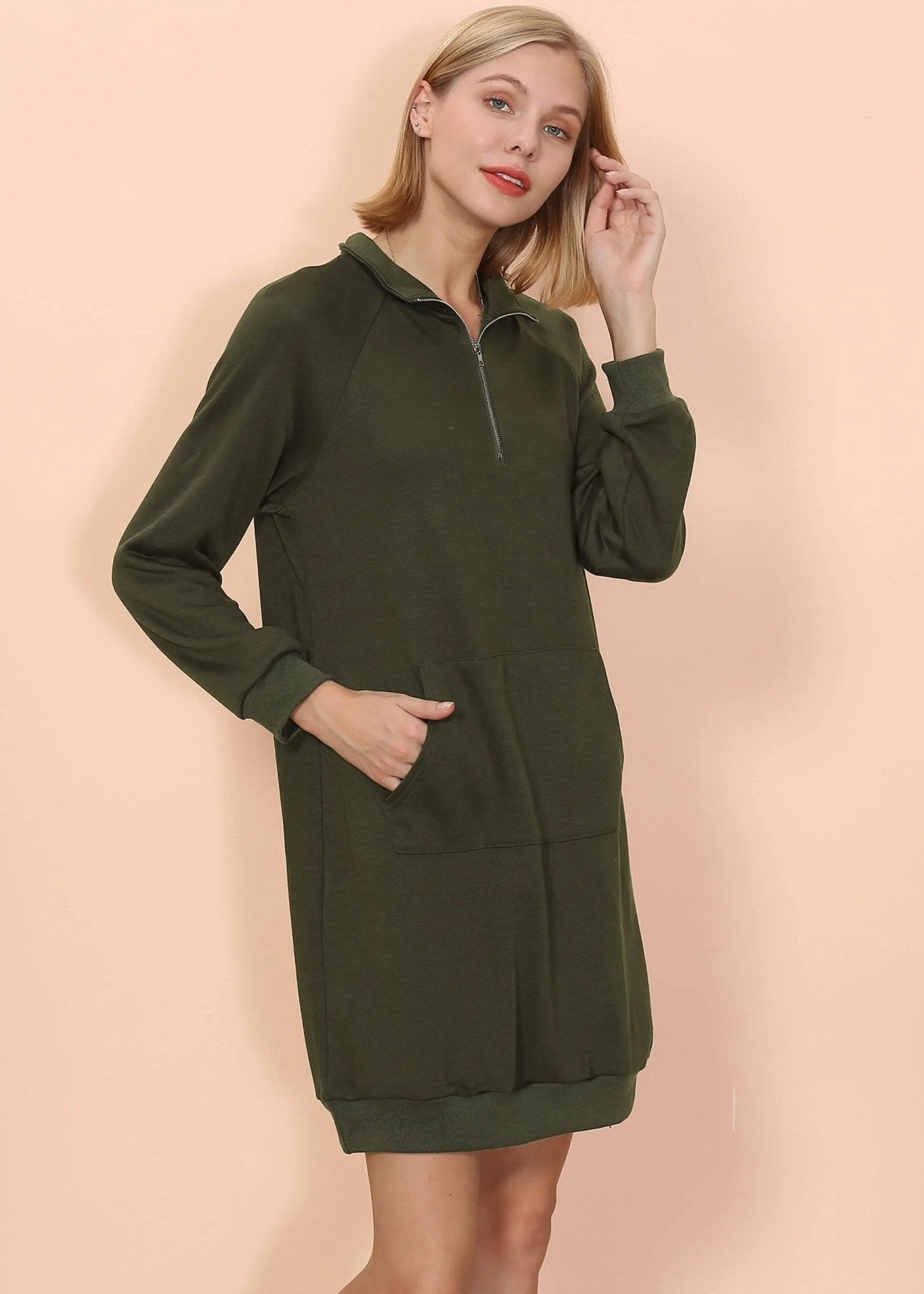 Solid Kangaroo Pocket Sweater Dress - Get it from Bo