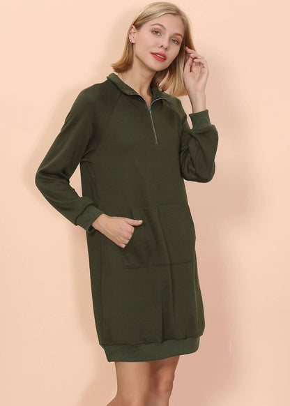 Solid Kangaroo Pocket Sweater Dress - Get it from Bo