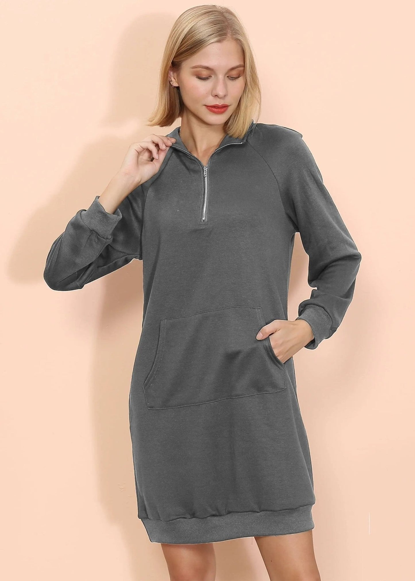 Solid Kangaroo Pocket Sweater Dress - Get it from Bo