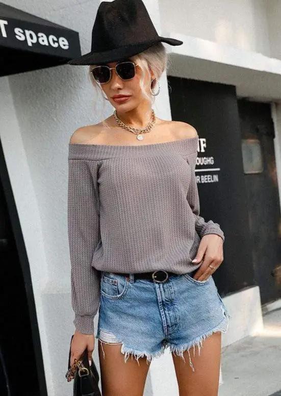 Solid Off Shoulder Sweater - Get it from Bo