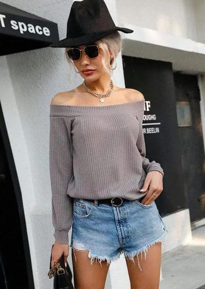 Solid Off Shoulder Sweater - Get it from Bo