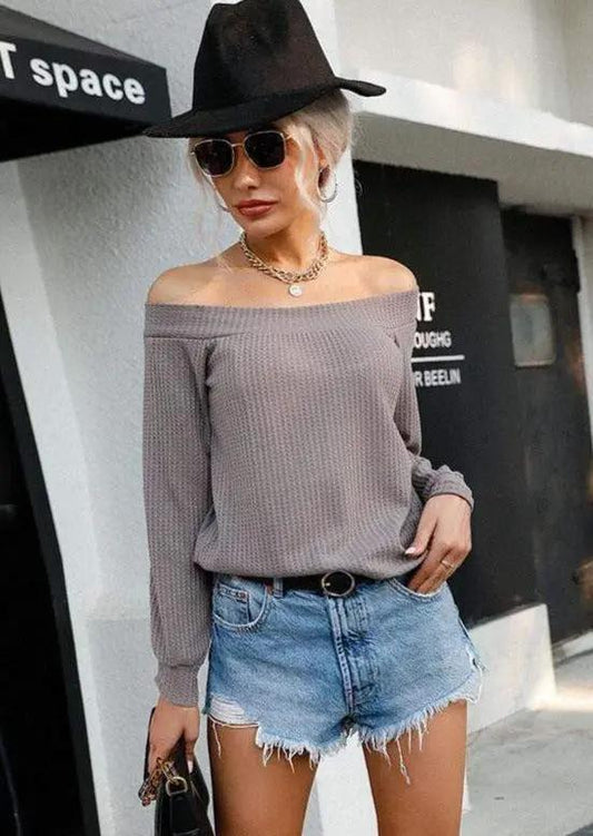Solid Off Shoulder Sweater - Get it from Bo