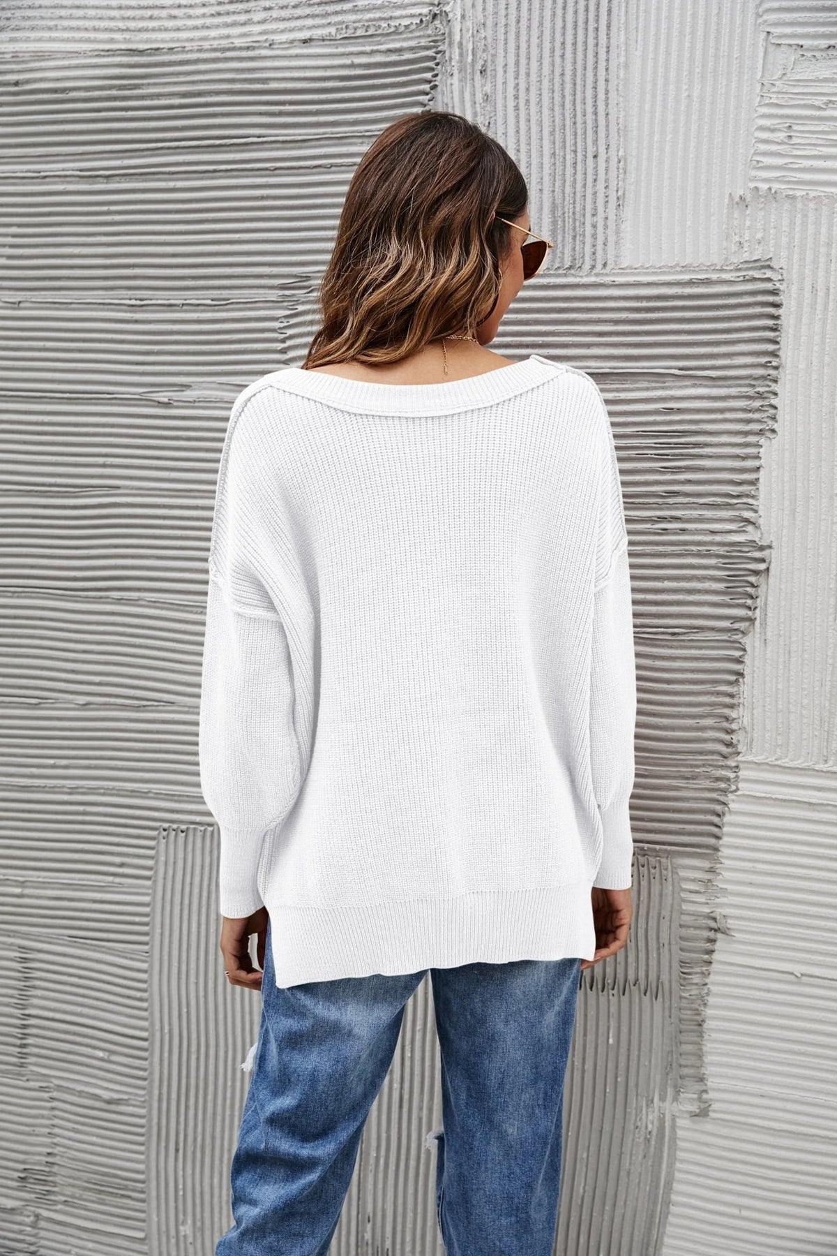 Solid Side Slit Knit Sweater - Get it from Bo