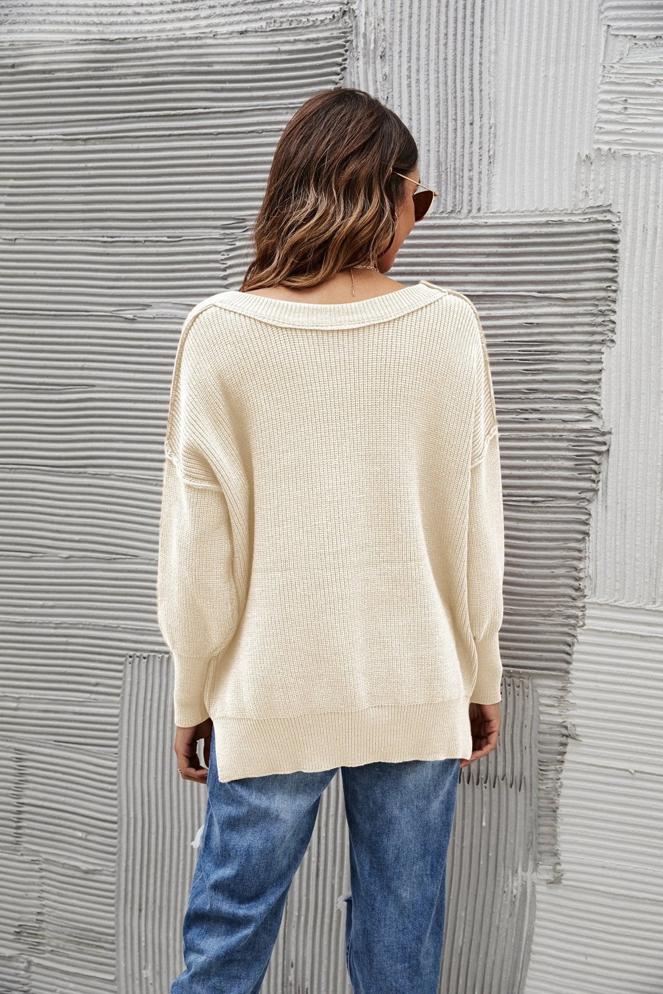 Solid Side Slit Knit Sweater - Get it from Bo