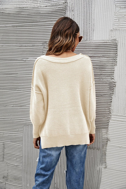 Solid Side Slit Knit Sweater - Get it from Bo