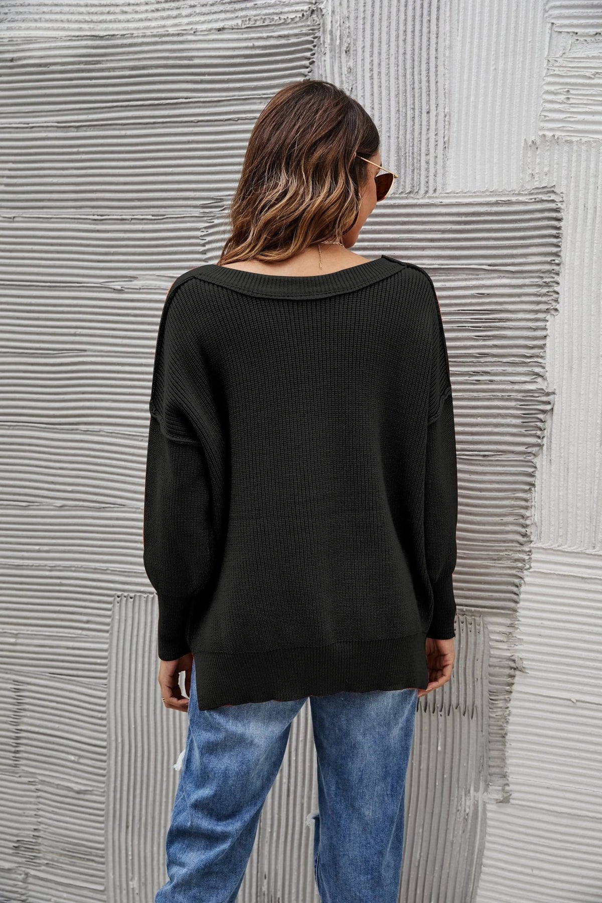 Solid Side Slit Knit Sweater - Get it from Bo