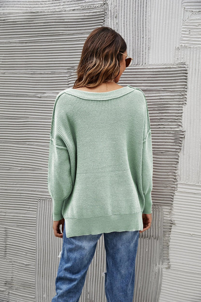 Solid Side Slit Knit Sweater - Get it from Bo
