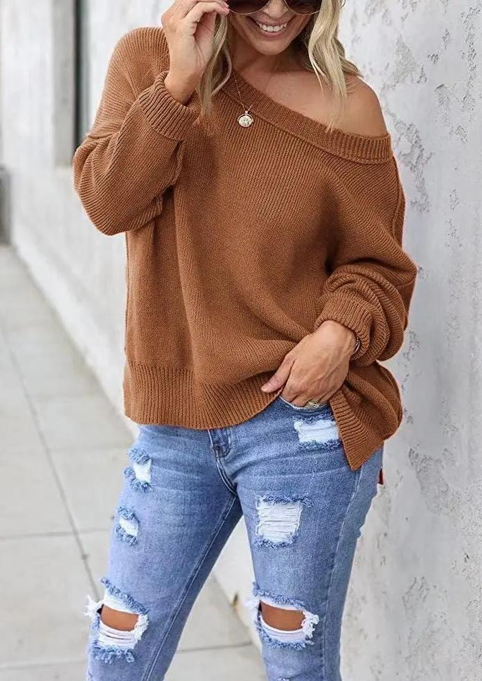 Solid Side Slit Knit Sweater - Get it from Bo