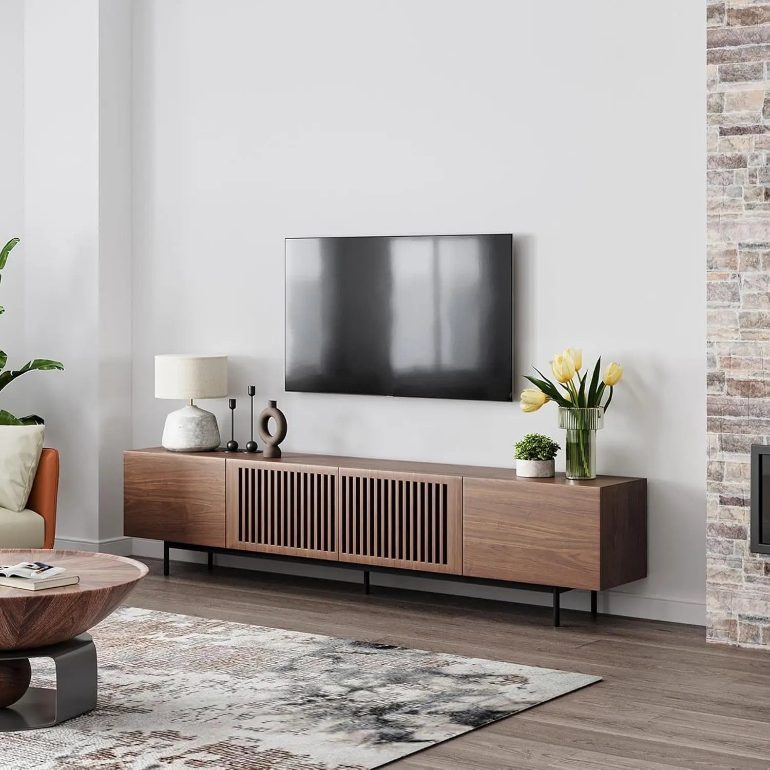 Solid Wood TV Stand For 70 To 75 Inch TV With Walnut Veneer - Get it from Bo