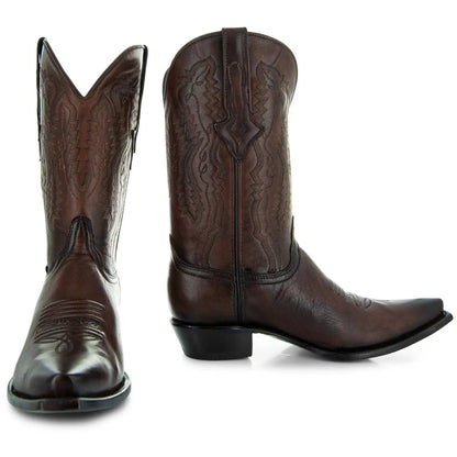 Men's Snip Toe Cowboy Boots Burnished Brown (H50030) Soto Boots