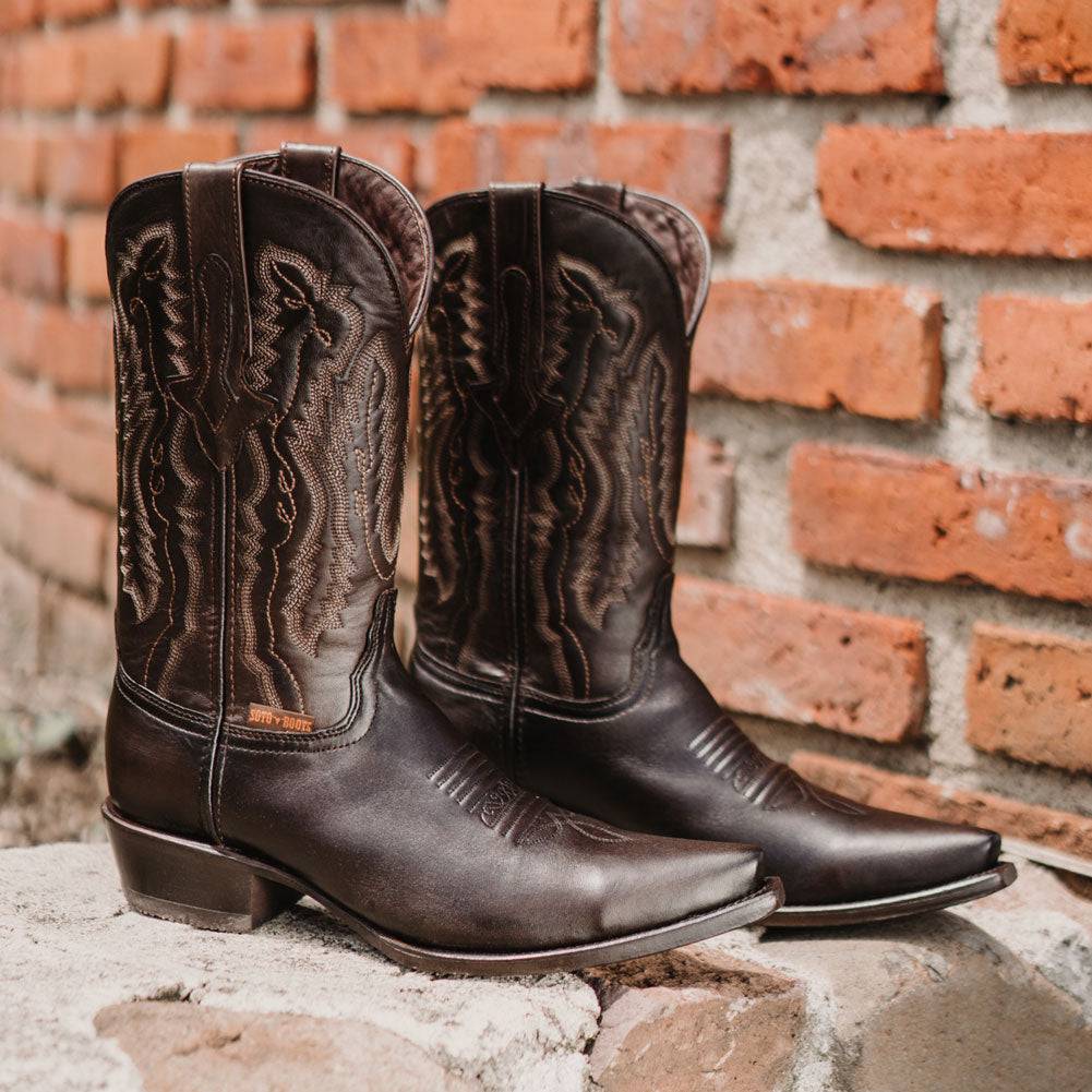 Men's Snip Toe Cowboy Boots Burnished Brown (H50030) Soto Boots