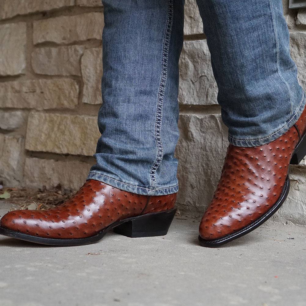 Men's Cognac Ostrich Print Cowboy Boots (H7002) Soto Boots