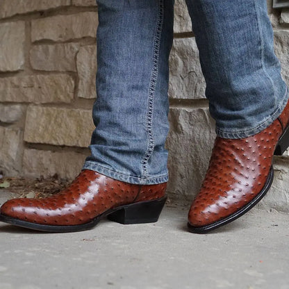 Men's Cognac Ostrich Print Cowboy Boots (H7002) Soto Boots